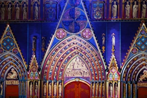 Flood Lit Prints: St. Johns Cathedral, Light Festival, Lyon, Rhone, France, Europe