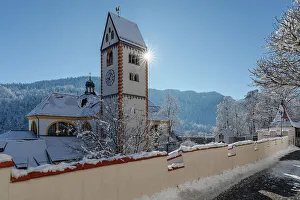 Snow Covered Prints: St. Mang Monastery, Fussen, Swabia, Bavarian Alps, Bavaria, Germany, Europe