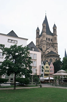 Cologne Prints: St. Martin church rises above the Fish Market in the old town