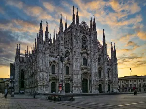Lombardy Prints: St. Mary of Nativity Cathedral (Duomo) at sunrise, Milan, Lombardy, Italy, Europe