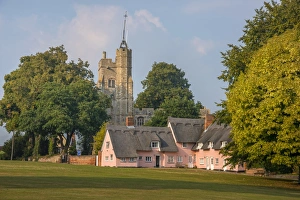 St. Mary the Virgins Church and the Pink Cottages, Cavendish, Suffolk, England, United Kingdom