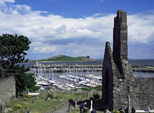 County Dublin Prints: St. Marys Abbey ruins and the harbour, Howth, Co