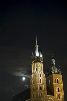 Polish Prints: St. Marys church or basilica at night
