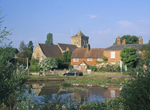 St Marys Prints: St. Marys church, cottages and village sign, Chiddingfold, Haslemere