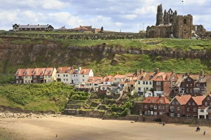 Typically British Prints: St. Marys Church and Whitby Abbey above Tate Hill Beach, seen from West Cliff, Whitby