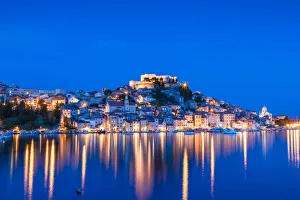Light Beam Prints: St. Michaels Fortress and Sibenik Harbour, Sibenik, Dalmatian Coast, Croatia, Europe
