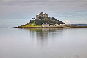 Marazion Prints: St. Michael's Mount on a calm morning and a falling tide