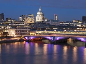 Thames Collection: St. Pauls Cathedral and Blackfriars Bridge at dusk, London, England, United Kingdom, Europe