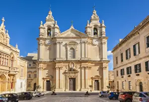 Malta Prints: St. Pauls Cathedral and St. Pauls Square inside the medieval walled city of Mdina