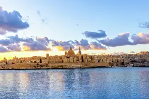 Valletta Prints: St. Pauls Pro-Cathedral and The Basilica of Our Lady of Mount Carmel at Sunrise
