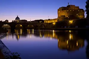River Tiber Prints: St. Peters Basilica, River Tiber and Castel d Angelo in twilight