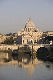 Basilica Prints: St. Peters dome and the Tiber River, Rome, Lazio, Italy, Europe