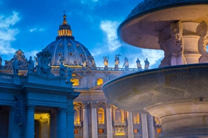 St. Peters and Piazza San Pietro at dusk, Vatican City, UNESCO World Heritage Site