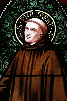 Monk Prints: St. Philibert in stained glass window, Shrine of Our Lady of la Salette