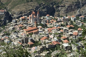 Hill Town Prints: St. Saba Church and red tile roofed town