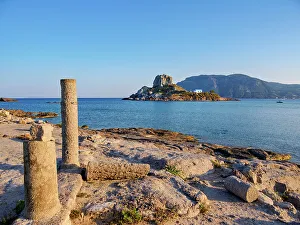 Basilicas Prints: St. Stefanos Basilica Ruins and Kastri Island at sunset