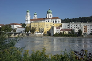 Onion Dome Prints: St. Stephens Cathedral and River Inn, Passau, Lower Bavaria, Germany, Europe