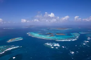 The Grenadines Prints: St Vincent and The Grenadines, Aerial view of the Tobago Cays a