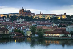 Vltava Prints: St. Vitus Cathedral, River Vltava and the Castle District illuminated in the evening
