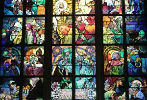 Colourful Prints: St. Vituss Cathedral. stained glass of St. Cyril and Methodius by Alfons Mucha