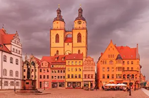 Travel Inspiration Prints: Stadtkirche of St. Marien (St. Mary's Church) with Luther-Denkmal in Marktplatz