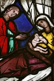 Stained glass of the birth of Isaac, son of Abraham and Sarah, Klosterneuburg