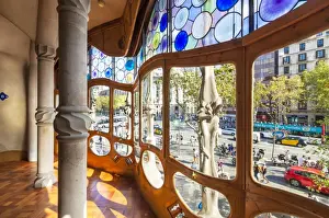 Antoni Gaudi Prints: Stained glass in Casa Batllo, a modernist building by Antoni Gaudi