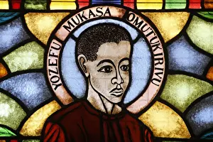 Uganda Prints: Stained glass in church of martyr, Namugongo Catholic Martyrs Shrine, Kampala