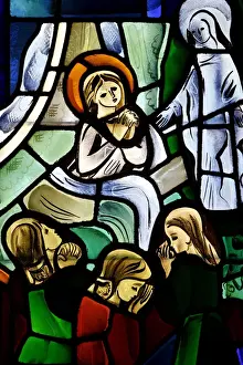 Mary Prints: Stained glass depicting Sainte Therese de Lisieux healed by Mary in