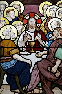 Stained glass depicting the Last Supper at Saint-HonorA┬Ä d Eylau church, Paris