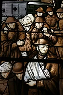 Images Dated 27th August 2007: Stained glass depicting victims of the First World War, Semur-en-Auxois, Cote d Or