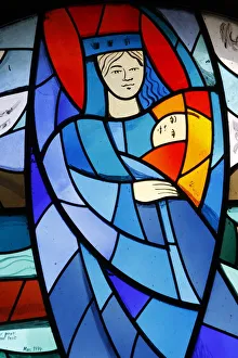 Virgin And Child Prints: Stained glass depicting the Virgin and Child, Yvoire, Haute Savoie, France, Europe