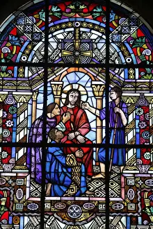 Windows Prints: Stained glass by Jacques Gruber, Notre Dame de Brebieres basilica, Albert, Somme, France