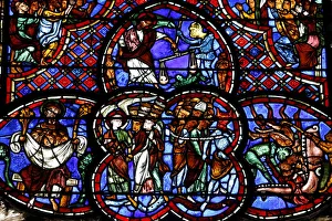 Last Judgment Prints: Stained glass of the Last Judgment in Bourges cathedral, Bourges, Cher, France, Europe