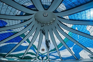 Stained glass in the Metropolitan Cathedral of Brasilia, UNESCO World Heritage Site, Brazil, South America