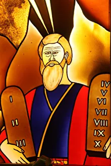 Moses Prints: Stained glass of Moses, Lome, Togo, West Africa, Africa