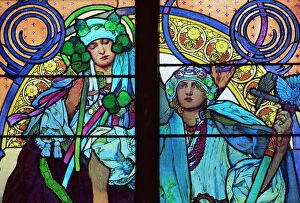 Images Dated 27th July 2008: Stained glass by Mucha, St. Vitus Cathedral, Prague, Czech Republic, Europe