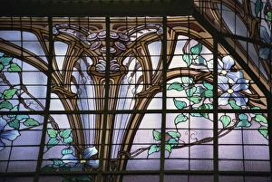 Art Nouveau Prints: Stained glass roof by Jacques Gruber, Credit Lyonnaise Bank, Nancy, Lorraine