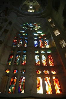 Sagrada Familia Prints: Stained glass in Sagrada Familia, Barcelona, Catalonia, Spain, Europe