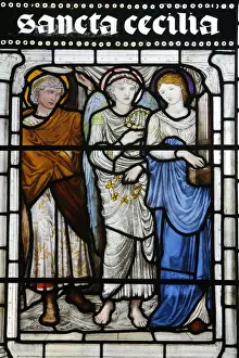Stained Glass Prints: Stained glass of St. Cecilia, Oxfords Cathedral at Christ Church College, Oxford