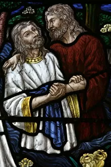 Images Dated 13th September 2007: Stained glass of St. John baptising Jesus, Jerusalem, Israel, Middle East