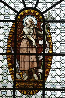 Basilicas Prints: Stained glass in St. Sulpice basilica, Paris, France, Europe