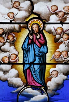 Images Dated 20th August 2010: Stained glass of the Virgin Mary in Saint-Louis cathedral, Blois, Loir-et-Cher, France