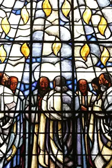 Biblical Event Prints: Stained glass of Whit Sunday, in La Madeleine Protestant church, Geneva, Switzerland