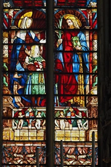 Aude Prints: Stained glass window, Basilica Saint Nazaire, Carcassonne, UNESCO World Heritage Site