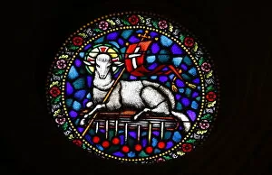 Images Dated 11th February 2008: A stained glass window of Christ the Lamb in St. Matthias church, Budapest, Hungary