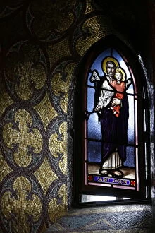 Images Dated 18th April 2000: Stained glass window in the crypt of the Immaculate Conception Basilica, Lourdes