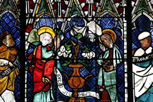 Mary Prints: Stained glass window dating from the 14th century depicting the Announcement made to Mary