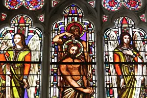 Renaissance Prints: Stained glass window depicting the Baptism of Jesus by John the Baptist