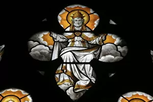 Images Dated 3rd December 2005: Stained glass window depicting God, Notre Dame de Beaune church, Beaune, Cote d Or